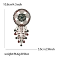 Vintage gold alloy round brooch with colorful rhinestones and hanging tassels, 10.8x5.0cm - Round Floral Wreath (MM-BR-2155) / Gold Multicolor Tassel