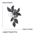 Spilla vintage a foglia con perle e strass neri, dimensioni 5,0 cm x 3,6 cm - Nero