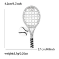 Detail view of rhinestone tennis racket brooch with precise dimensions 4.2x2.1cm and weight 5.7g - Silver (4893-SL)