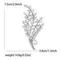 Elegant willow branch brooch with sparkling rhinestones and white pearl on silver base - Silver