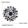 Elegante broche de diente de león redondo con cristal azul y pedrería, talla 3,3 cm - Azul