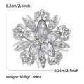 Elegant silver flower brooch with clear crystals, 6.2cm heavy craft jewelry for women - Silver