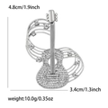 Detailed size chart for silver guitar brooch featuring white crystals and music notes - Guitar Shape (4912-SL) / Silver