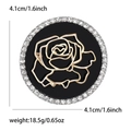 Spilla rosa rotonda elegante con strass, diametro 4,1 cm e peso totale di 18,5 g - Oro