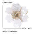 Elegant white acrylic cherry blossom brooch with gold center and rhinestones 6cm size - White
