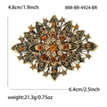 Lussuosa spilla vintage a raggiera con strass ambrati e base in lega dorata da 6,4x4,8 cm - Marrone