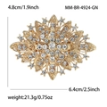 Spilla floreale di lusso in lega dorata con strass scintillanti, accessorio di 6,4x4,8cm - Oro