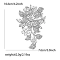Elegant silver alloy floral glass brooch for women suit with 10.6x7.6cm size dimensions - Silver