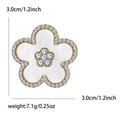 Elegant gold flower brooch with white enamel and sparkling rhinestones for women - White