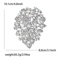 Elegant large silver alloy brooch with clear pear-shaped crystals and dimension labels - Silver