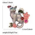 Cartoon alloy cat brooch with flowers and green rhinestone eyes on a white background - Pink 4953-PK