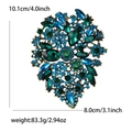 Vintage large leaf brooch with blue and green crystals in antique metal, 10.1cm x 8.0cm - Green