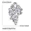 Silver flower cluster brooch with crystal rhinestones, size 6.5x4.1cm and 25.8g weight - Silver 4915-SL