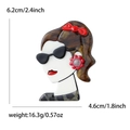 Cartoon acrylic girl brooch with sunglasses and leopard print collar on white background - Coffee (4980-BR)