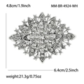 Elegante spilla floreale in lega d'argento con strass, misura 6,4 cm x 4,8 cm - Bianco