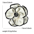 Elegante 14k Gold Creme Stoffblumenbrosche mit schwarzen Kanten für Damenmode - Weiß
