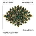 Luxury vintage floral brooch with dark green crystals on antique gold alloy base - Green