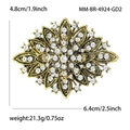 Vintage golden floral alloy brooch with sparkling rhinestones, 4.8cm by 6.4cm size - White 1