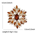 Luxury amber crystal flower brooch in gold finish with size and weight dimensions - Brown