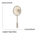 Creative alloy tennis racket brooch with white rhinestones and a central imitation pearl - Gold