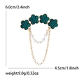 Detail showing dimensions of floral pearl chain brooch with green striped petals - Green Black Striped Style / Green