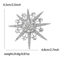 Broche étoile à huit branches en strass argentés avec dimensions et détails du produit - Argenté
