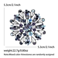 Vintage sunburst alloy brooch with sparkling crystal rhinestones and size dimensions - Blue