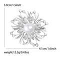 Detailansicht der silbernen Blumenbrosche mit weißer Perle und funkelnden Strasssteinen - Silber