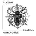 Grote spinnenweb broche van zilverlegering met zwarte strass steentjes voor gothic mode - Zwart
