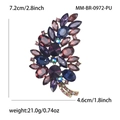 Détails de la broche en forme de feuille avec cristaux colorés et dimensions précises - Violet
