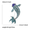Broche carpe koï luxueuse avec strass dégradés bleus, taille 8,0 cm x 3,5 cm - Bleu