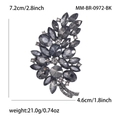Élégante broche en cristal en forme de feuille avec pierres grises et base argentée - Noir