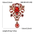 Spilla fiore dorata elegante con cristallo rosso e pendente a goccia raffinato - Rosso