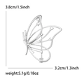 Gedetailleerde maattabel met 3,8 cm hoogte en 3,2 cm breedte van de holle vlinderbroche - Zilver (5018-SL)