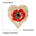 Exquisite Brosche in Herzform mit roter Mohnblume aus Emaille und schwarzem Schmuckstein - Rot
