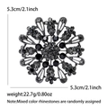 Vintage round sunburst rhinestone brooch in dark grey alloy with 5.3cm diameter - Black
