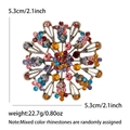 Colorful rhinestone sunburst flower brooch in gold alloy finish, 5.3cm diameter size - Colorful