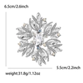 Silver alloy luxury brooch with oval crystal and sparkling rhinestone border, 6.5cm size - White