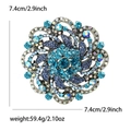 Elegante spilla a girasole in argento con strass blu per donna, diametro 7,4 cm - Blu