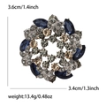 Elegant silver alloy floral brooch with deep blue gems and rhinestones, size 3.6x3.4cm - Blue