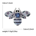 Blue rhinestone bee brooch in silver alloy with detailed size measurements 5.6cm width - Royal Blue Style