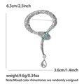 Silver alloy snake brooch with white rhinestones and a crystal teardrop pendant - Silver (5020-SL)