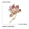 Elegant gold flower brooch with purple enamel petals, pearls, and crystals for women - Purple