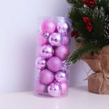 Pink assorted Christmas ornaments set with glitter and matte finishes in a clear tube - Pink