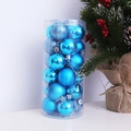 Light blue Christmas ball set with matte and glitter finishes in a clear storage tube - Lake Blue