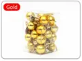 Macro detail of 24 gold plated Christmas tree ornaments in a clear storage box - 2cm 24 Pieces/Pack / Gold