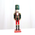 38cm Wooden Nutcracker Soldier in green uniform holding rifle on red base - Gunner Style (38cm)