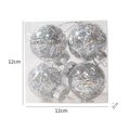 Set di 4 palline di Natale in PET trasparente con lametta iridescente in scatola - Argento