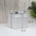Silver glitter Christmas gift box ornament with bow, 20cm square decorative display box - 20cm / Silver