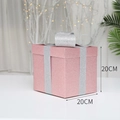 20cm pink glitter square Christmas gift box with silver bow and ribbon decoration - 20cm / Rose Gold